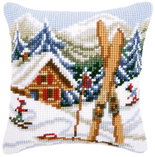 Vervaco Kreuzstich Stickpackungen Kissen Stickerei Set Anfänger Vorgedruckt Herrlich! Winter DIY Set Kreativ Set Für Erwachsene Dekoratives Kissen ca. 40 x 40 cm Bastelset Handwerker Haus Dekoration von Vervaco