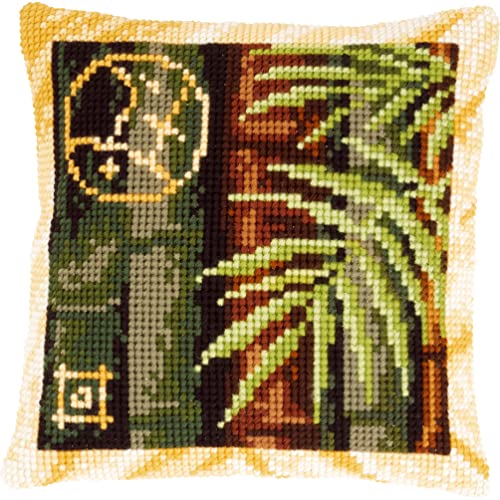 VERVACO Kreuzstich Stickpackungen Kissen Stickerei Set Anfänger Vorgedruckt Bambus II DIY Set Kreativ Set Für Erwachsene Dekoratives Kissen ca. 40 x 40 cm Bastelset Handwerker Haus Dekoration von Vervaco