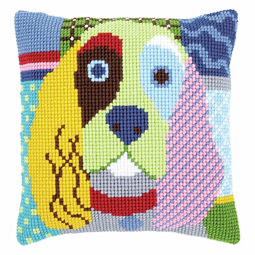 Vervaco Kreuzstichkissen Cocker Spaniel, Patch Stil, Stickbild vorgezeichnet Kreuzstichpackung Kissen, vorbezeichnet, Baumwolle, Mehrfarbig, 40 x 40 x 0,3 cm von Vervaco