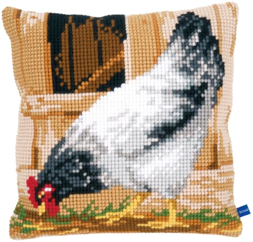 Vervaco Kreuzstichkissen Huhn, Baumwolle, Mehrfarbig, 40 x 40 x 0.3 cm von Vervaco