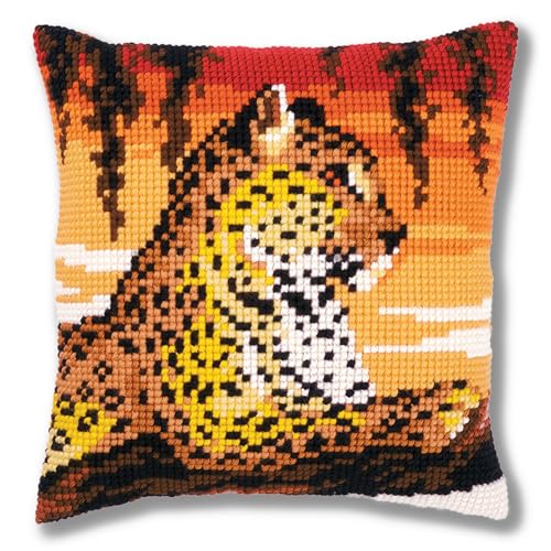 Vervaco Kreuzstichkissen Leopard Kreuzstichpackung, Stramin, Weiß, 40 x 40 x 0,3 cm von Vervaco