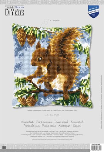 Vervaco Kreuzstichkissen StickpackungEichhörnchen in Kiefer Stickbild gedruckt von Vervaco