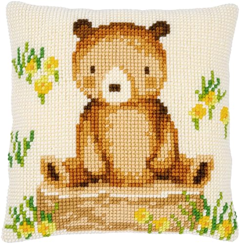 Vervaco Kreuzstich Stickpackungen Kissen Stickerei Set Anfänger Vorgedruckt Waldtiere DIY Set Kreativ Set Für Erwachsene Dekoratives Kissen ca. 40 x 40 cm Bastelset Handwerker Haus Dekoration von Vervaco