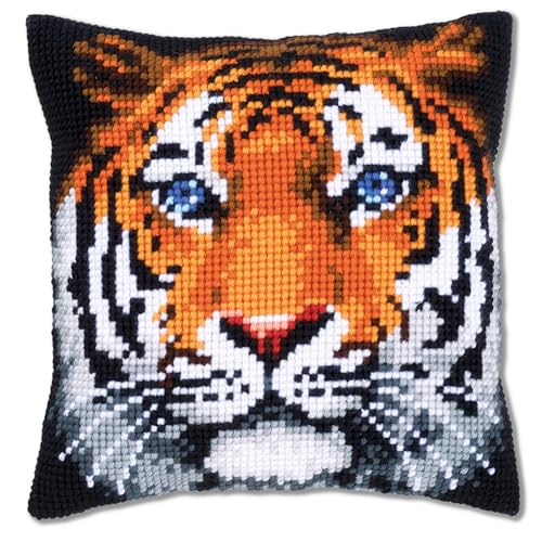 Vervaco Kreuzstichkissen Tiger Kreuzstichpackung, Stramin, Weiß, 40 x 40 x 0,30 cm von Vervaco