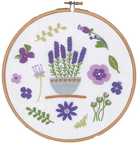 Vervaco Lavendel, Stickbild vorgezeichnet Stickpackung mit Stickrahmen, Baumwolle, Mehrfarbig, 20 x 20 x 0,3 cm von Vervaco