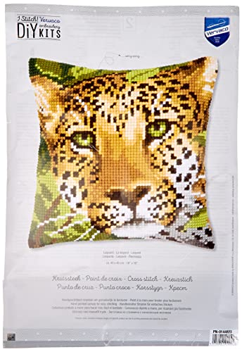 Vervaco Leopard Kreuzstichkissen/Stickkissen vorgedruckt, Baumwolle, Mehrfarbig, 40 x 40 x 0.3 cm von Vervaco