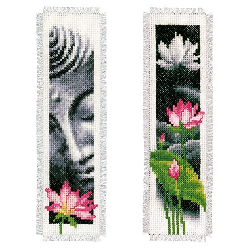 VERVACO Lesezeichen Kreuzstich Stickpackungen Gezählter Kreuzstich Set Buddha/Lotus 2er DIY Set Erwachsene Sticken Lesen Zubehör Geschenk Zählmusterpackung ca. 6 x 20 cm Stickset für Anfänger von Vervaco