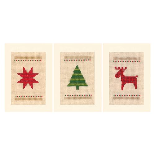 Vervaco Lesezeichen Kreuzstich Stickpackungen Gezählter Kreuzstich Weihnachten 3er DIY Postkarten Set Erwachsene Sticken Bastelset ca. 10,5 x 15 cm Stickset für Anfänger Kreatives Geschenk von Vervaco