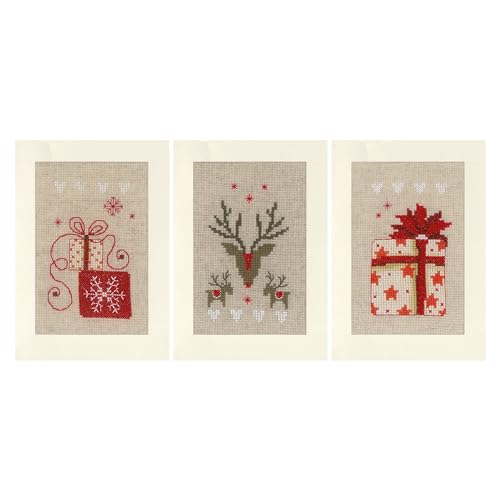 Vervaco Lesezeichen Kreuzstich Stickpackungen Gezählter Kreuzstich Weihnachten 3er DIY Postkarten Set Erwachsene Sticken Bastelset ca. 10,5 x 15 cm Stickset für Anfänger Kreatives Geschenk von Vervaco