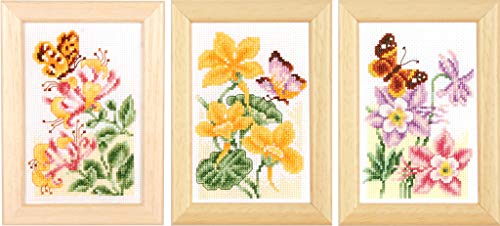 Vervaco Miniaturen Blumen Aida 3er Set Kreuzstichpackung, Weiß, 8 x 12 x 0,30 cm von Vervaco