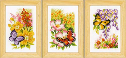 Vervaco Gezählter Kreuzstich Stickpackungen DIY Stickbilder Blumen & Schmetterlinge 3er Wanddekoration Handarbeit Set für Erwachsene Zählmusterpackung ca. 8 x 12 cm Kreuzstichbilder Set Hausdeko Vervaco Gezählter Kreuzstich Stickpackungen DIY Stickbilder Blumen & Schmetterlinge 3er Wanddekoration Handarbeit Set für Erwachsene Zählmusterpackung ca. 8 x 12 cm Kreuzstichbilder Set Hausdeko von Vervaco