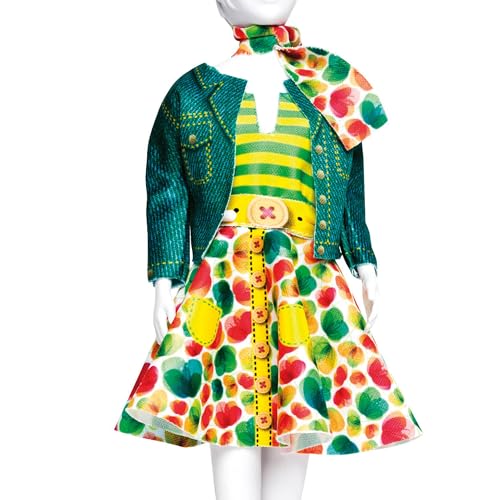 Vervaco Modepuppen Kleidung Nähen Lernen für Kinder Kreatives Hobby für Zuhause ca. 30 x 39 cm Modedesign Puppe Fashion Design Kit, Polyester, Lucy Green, Fits Any 29cm doll von Vervaco