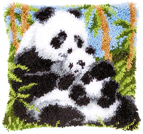 Vervaco Pandas Knüpfkissen mit Knüpfhaken, Baumwolle, Mehrfarbig, 40 x 40 x 1 cm von Vervaco