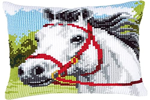 Vervaco weißes Pferd Kreuzstichkissen/Stickkissen vorgedruckt, Baumwolle, Mehrfarbig, 40 x 40 x 0.3 cm von Vervaco