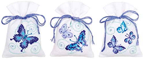 Vervaco Kräutertütchen Blaue Schmetterlinge, 3er Set Zählmusterpackung, Baumwolle, Mehrfarbig, 8 x 12 x 0.3 cm, 3-Einheiten von Vervaco