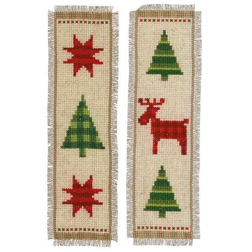 Vervaco Lesezeichen Kreuzstich Stickpackung Karierte Weihnachtsbäume 2er Set Zählmuster von Vervaco