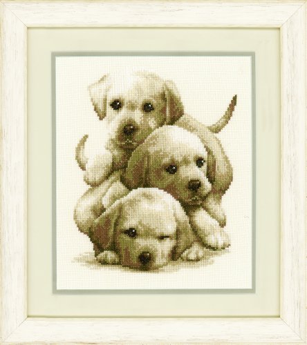 Vervaco Zählmuster Labrador Welpen Zählmusterpackung-Stickpackung im gezählten Kreuzstich, Baumwolle, Mehrfarbig, 19 x 24 x 0.3 cm von Vervaco