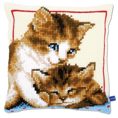 Vervaco Spielende Katzen Kreuzstichkissen/Stickkissen vorgedruckt, Baumwolle, Mehrfarbig, 40 x 40 x 0.3 cm von Vervaco