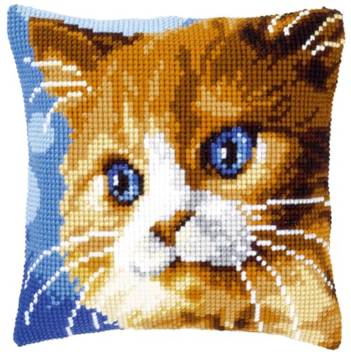 Vervaco Rote Katze Kreuzstichkissen/Stickkissen vorgedruckt, Baumwolle, Mehrfarbig, 40 x 40 x 0.3 cm von Vervaco