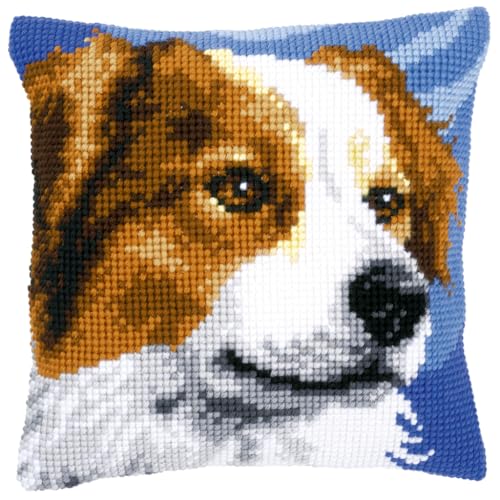 Vervaco Bordercollie Kreuzstichkissen/Stickkissen vorgedruckt, Baumwolle, Mehrfarbig, 40 x 40 x 0.3 cm von Vervaco