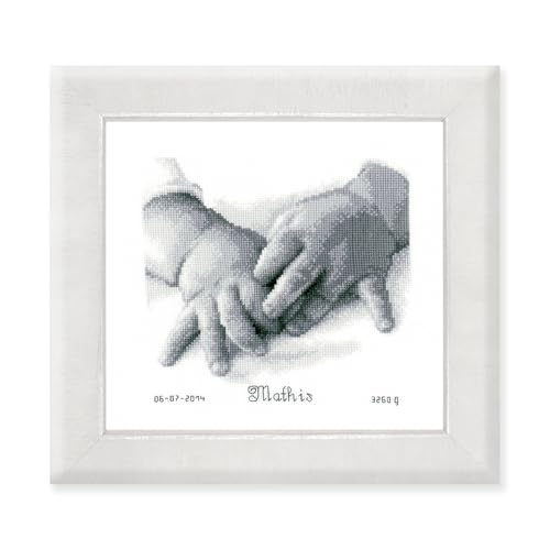 VERVACO Gezählter Kreuzstich Stickpackungen Stickset Baby Geburt Baby Hände Wanddekoration Handarbeit Set für Erwachsene Kreatives Handwerk ca. 20 x 18 cm Geburt Geschenk Hausdeko von Vervaco