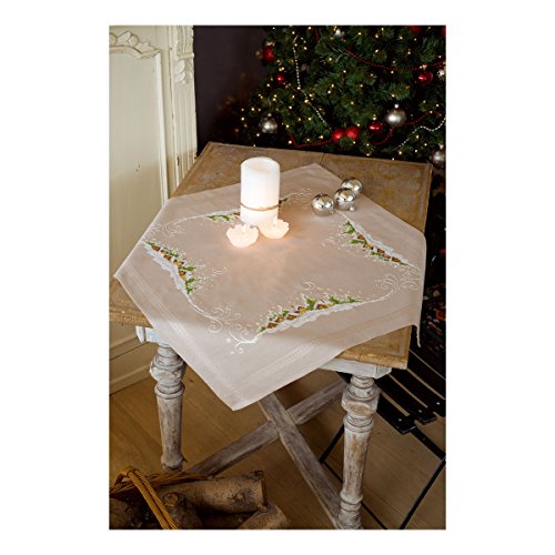Vervaco Kreuzstich Stickpackungen Tischdecke Winterdorf im Schnee Stickdecken Vorgezeichnet Basteln Erwachsene Kreativ Set Vorgedruckte Decke Sticken 80 x 80 cm Stickset DIY Sticken Set von Vervaco