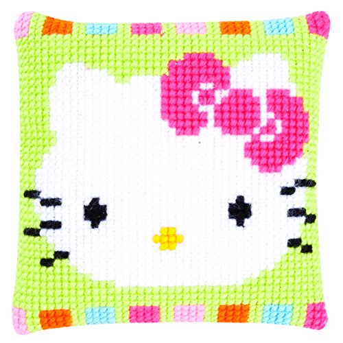 Vervaco Hello Kitty in Pastelltönen Kreuzstichkissen/Stickkissen inklusive Material, Baumwolle, Mehrfarbig, 25 x 25 x 0.3 cm von Vervaco