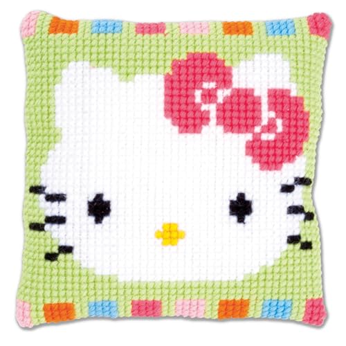 Vervaco Hello Kitty in Pastelltönen Kreuzstichkissen/Stickkissen inklusive Material, Baumwolle, Mehrfarbig, 25 x 25 x 0.3 cm von Vervaco