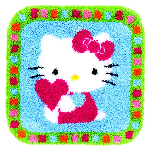 Vervaco Formteppich Hello Kitty mit Herz Knüpfpackung, Baumwolle, Mehrfarbig, 55 x 56 x 1 cm von Vervaco