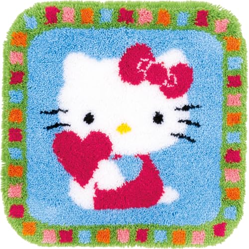 Vervaco Formteppich Hello Kitty mit Herz Knüpfpackung, Baumwolle, Mehrfarbig, 55 x 56 x 1 cm von Vervaco