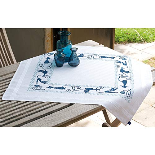 Vervaco Kreuzstich Stickpackungen Tischdecke Fröhliche Katzenbande Stickdecken Vorgezeichnet Basteln Erwachsene Kreativ Set Vorgedruckte Decke Sticken 80 x 80 cm Stickset Sticken Set von Vervaco