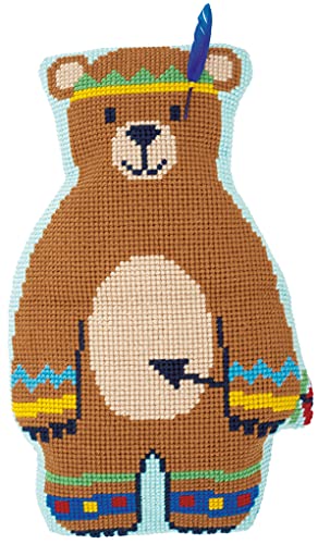 Vervaco Geformtes Bär Kreuzstichkissen/Stickkissen vorgedruckt, Baumwolle, Indian Bear, 40 x 40cm von Vervaco