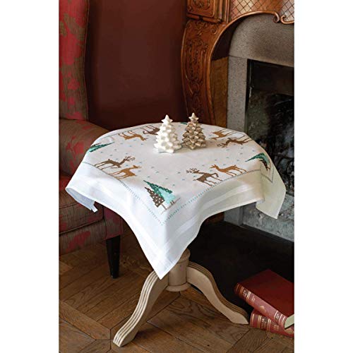 Vervaco Kreuzstich Stickpackungen Tischdecke Nordisch Stickdecken Vorgezeichnet Basteln Erwachsene Kreativ Set Vorgedruckte Decke Sticken 80 x 80 cm Stickset DIY Sticken Set von Vervaco