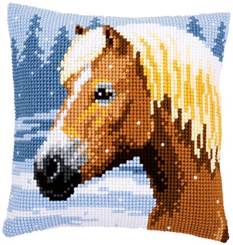 Vervaco Kreuzstich Stickpackungen Kissen Stickerei Set Anfänger Vorgedruckt Pferd DIY Set Kreativ Set Für Erwachsene Dekoratives Kissen ca. 40 x 40 cm Bastelset Handwerker Haus Dekoration von Vervaco
