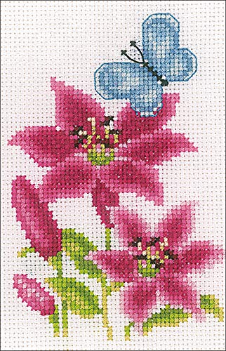 Vervaco PN-0157101 Blumen & Schmetterlinge 3er Set Miniaturen Stickpackung Zählmuster, Baumwolle, mehrfarbig, ca. 8 x 12 cm / 3,2" x 4,8" von Vervaco