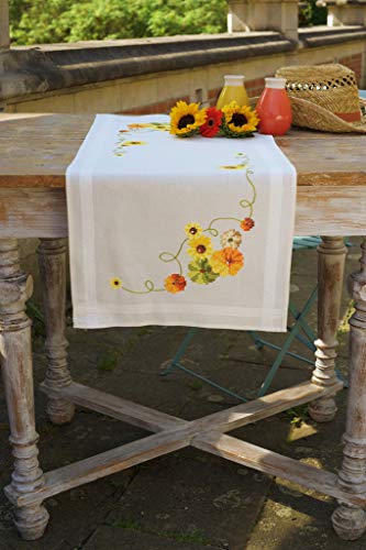 Vervaco PN-0162453 Bedruckter Tischläufer Sonnenblumen & Kürbis Tischdecken Stickset, Baumwolle, mehrfarbig, 40 x 100 cm / 16" x 40" von Vervaco