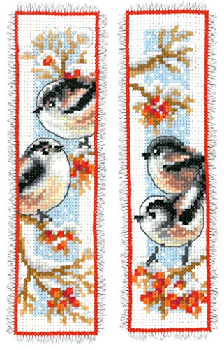 Vervaco Lesezeichen Kreuzstich Stickpackungen Gezählter Kreuzstich Schwanzmeisen & Beeren 2er DIY Set Erwachsene Sticken Lesen Zubehör Geschenk Handwerk ca. 6 x 20 cm Stickset für Anfänger von Vervaco
