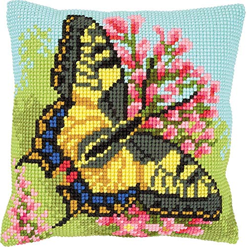 Vervaco PN-0163768 Schmetterling II Kreuzsichkissen vorbedruckt, Baumwolle, mehrfarbig, 40 x 40 cm von Vervaco