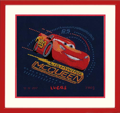 Vervaco WD Zählmusterpackung Lightning McQueen Aida Kreuzstickpackung zum Auszählen, weiß, 27 x 24 x 0,3 cm von Vervaco