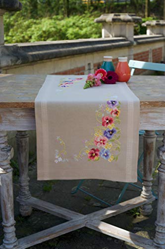 Vervaco PN-0167818 Bedruckter Tischläufer Stiefmütterchen Tischdecken Stickset, Baumwolle, mehrfarbig, 40 x 100 cm / 16" x 40" von Vervaco