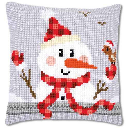 Vervaco PN-0168751 Schneemann II Kreuzsichkissen vorbedruckt, Baumwolle, mehrfarbig, 40 x 40 cm von Vervaco