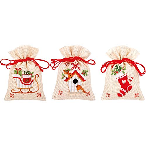Vervaco PN-0172213 Weihnachtlich 3er Set Kräutertütchen Stickset Zählmuster, Baumwolle, mehrfarbig, ca. 8 x 12 cm / 3,2" x 4,8" von Vervaco