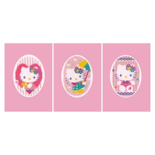 Vervaco PN-0174595 Kreuzstich-Set, Motiv: Hello Kitty Pastellfarben, 3 Stück, 10,5 x 15 cm, N, 10.5 x 15cm von Vervaco