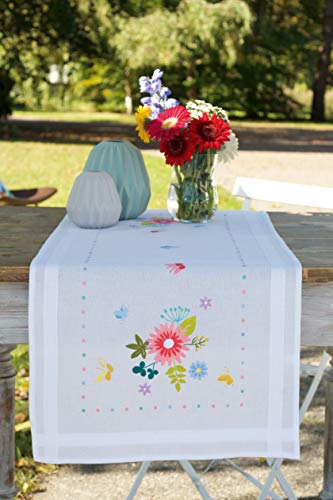 Vervaco Stickpackung Kreuzstich Set Vorgedruckt Tischläufer Frühlingsblumen Stickdecken Vorgezeichnet DIY Basteln Erwachsene Kreativ Stickläufer zum Selbersticken 40 x 100 cm Stickset von Vervaco