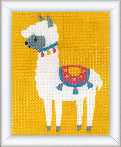 Vervaco Gobelin Stickbilder zum Selbersticken Kinder KLEINES LAMA Kreuzstich Stickpackungen Stickset für Anfänger ca. 12,5 x 16 cm Bastelset Handwerker DIY Sticken Set Kreatives Geschenk von Vervaco