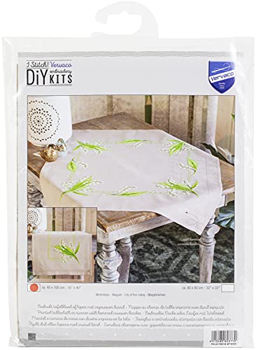 Vervaco Stickpackung Tischläufer Sticken Set Erwachsene Vorgedruckt Bedrukter Maiglöckchen Stickläufer zum Selbersticken Vorgezeichnet Decke Sticken Plattstich 40 x 100 cm Kreatives Geschenk von Vervaco