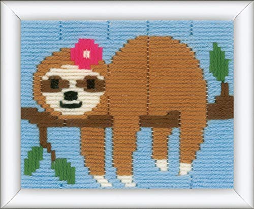 Vervaco Stickbilder für Kinder Langstich Set SÜSSES FAULTIER Stickset für Anfänger Bastelset Handwerker ca. 16 x 12,5 cm Kreatives Nähset für Kinder DIY Sticken Set Kreatives Geschenk von Vervaco
