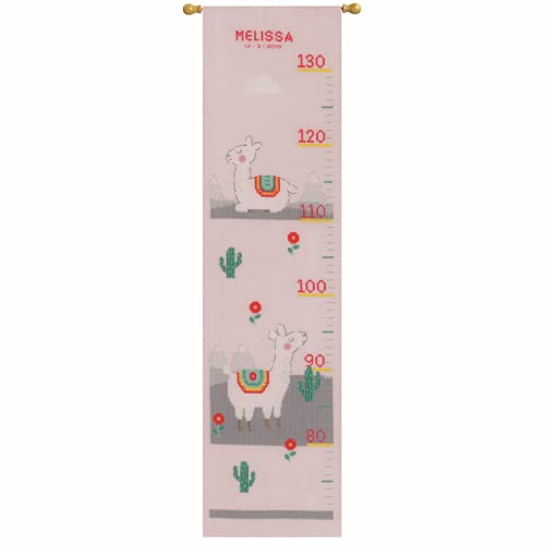 Vervaco Gezählter Kreuzstich Stickpackungen Stickset Baby Geburt Messlatte Lama Wanddekoration Handarbeit Set für Erwachsene Kreatives Handwerk ca. 18 x 70 cm Geburt Geschenk Hausdeko von Vervaco