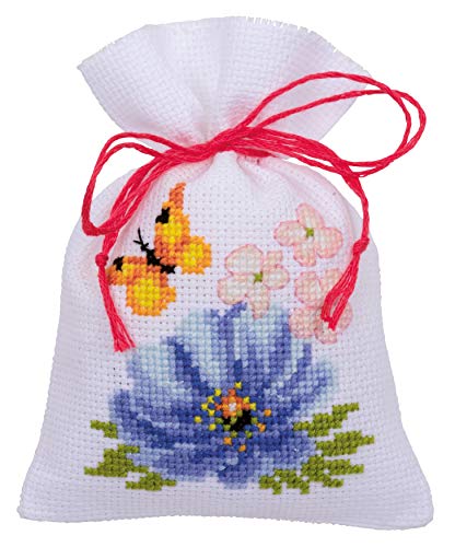 Vervaco PN-0185083 Kräutertütchen Stickpackung Blumen, 3er Set, Mehrfarbig, 8x12cm von Vervaco