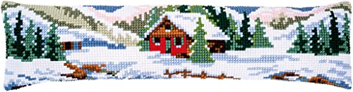Vervaco Kreuzstich Stickpackungen Dekorative Zugluftstopper Vorgedruckt Kissen Winterlandschaft DIY Set Kreativ Set Für Erwachsene ca. 80 x 20 cm Bastelset Handwerker Haus Dekoration von Vervaco